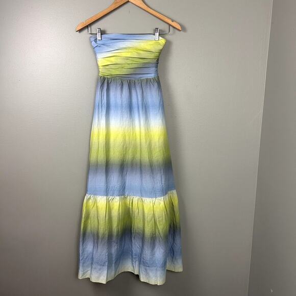 Tuckernuck Kaia Dress Chartreuse and Sky Blue Green Ombre Strapless Midi size XS - Picture 6 of 13
